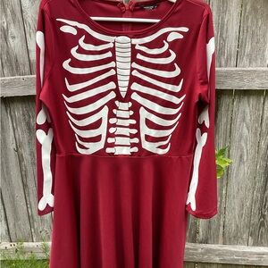 Burgundy Skeleton Print Dress 0XL